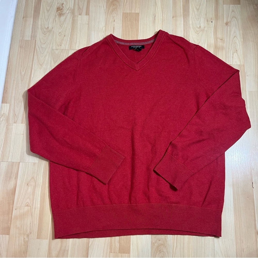 Banana Republic Men’s Red Vneck Cotton Cashmere Long Sleeve Sweater Size XL